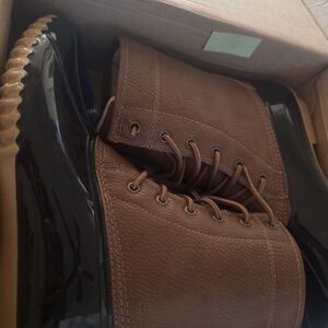JBU Women's Brown and Black Rain Boots